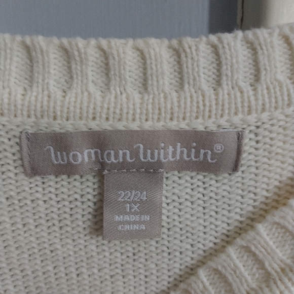 Woman Within White Crew Neck Cable Knit Sweater 1X - Picture 8 of 9